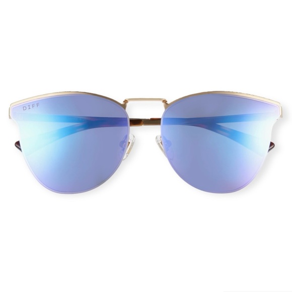 DIFF Sadie Sunglasses Gold Frame Purple Iridescent Mirror Lenses Oversized NWT - Picture 6 of 11